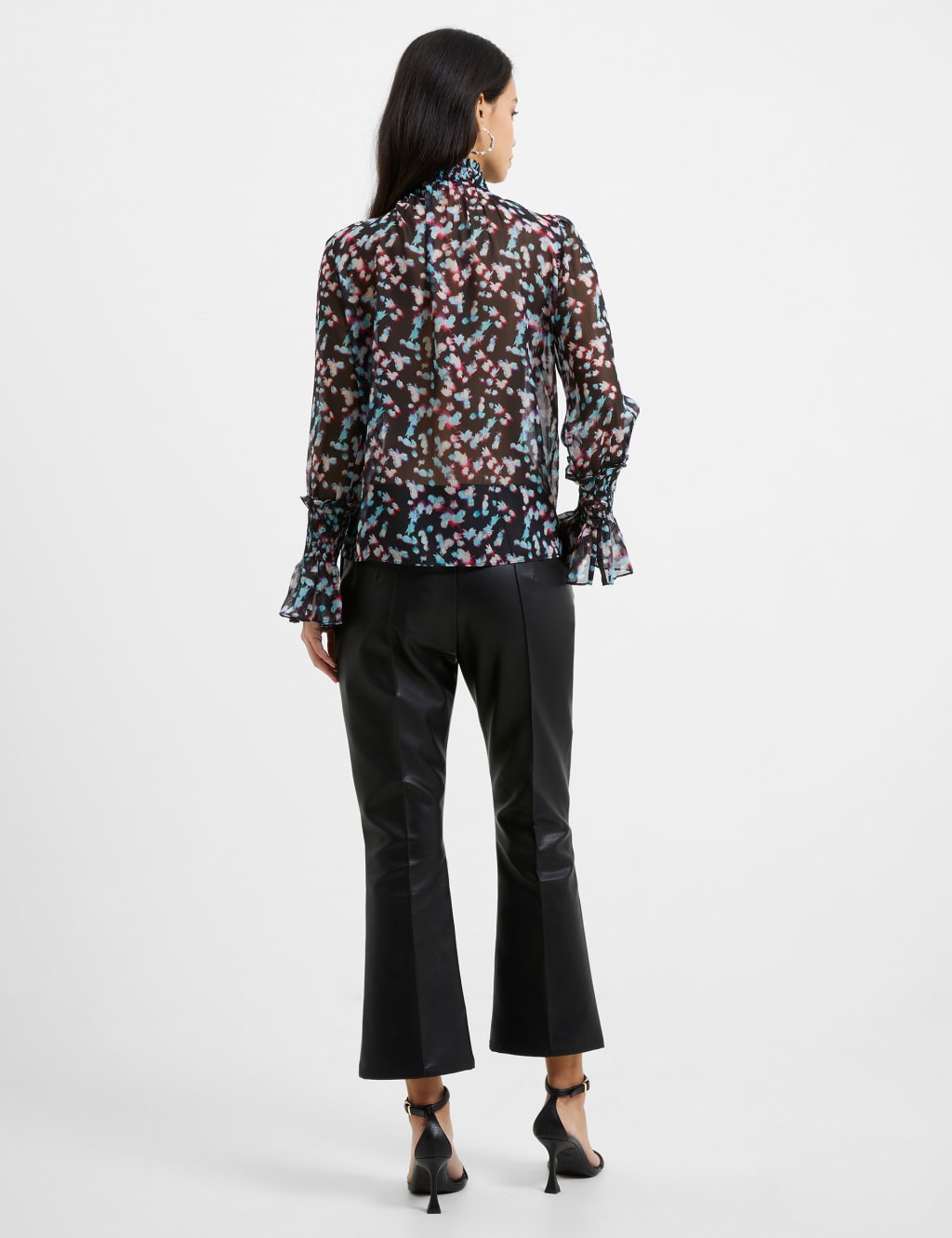 Sheer Printed High Neck Frill Sleeve Blouse image 4