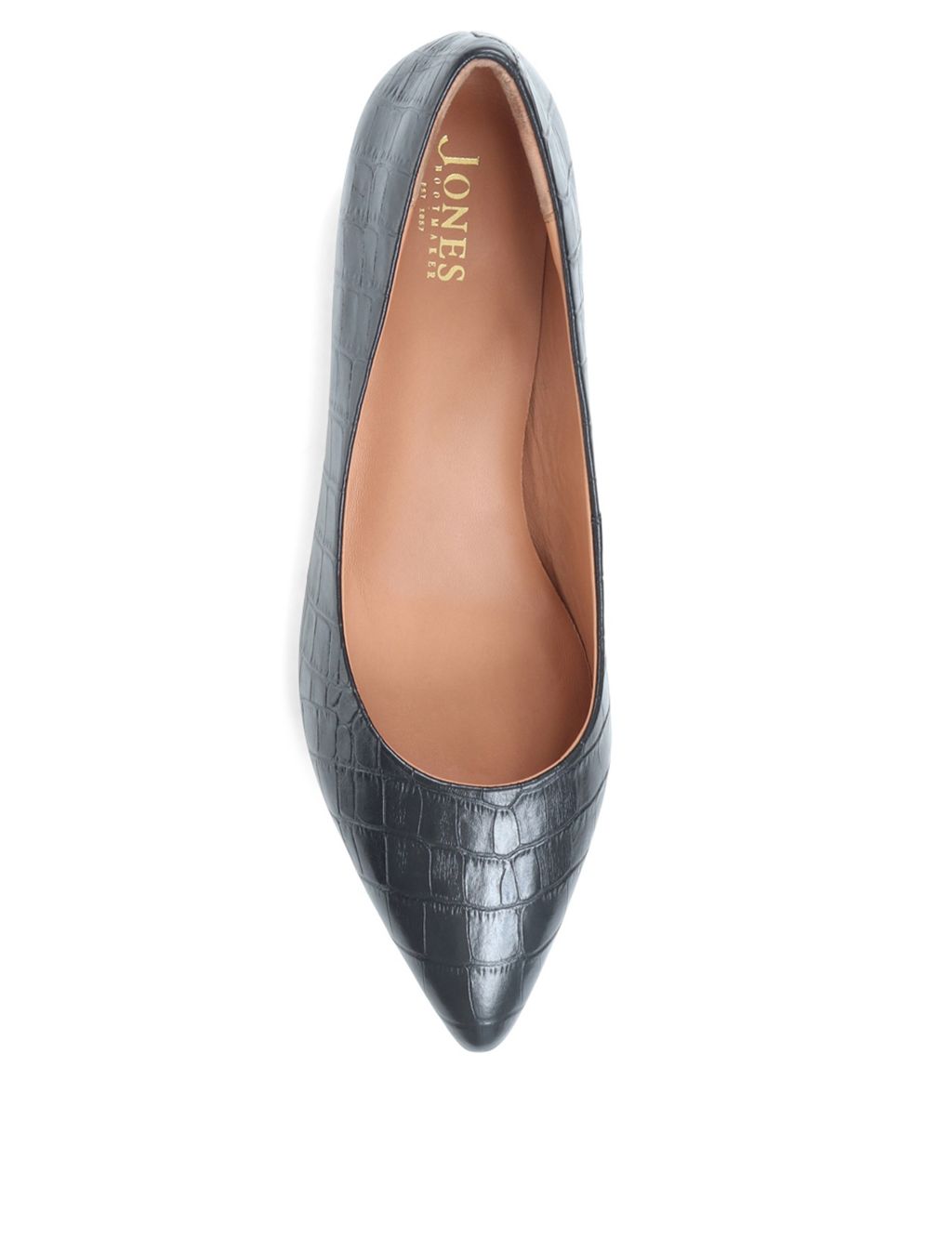 Leather Block Heel Pointed Court Shoes image 2