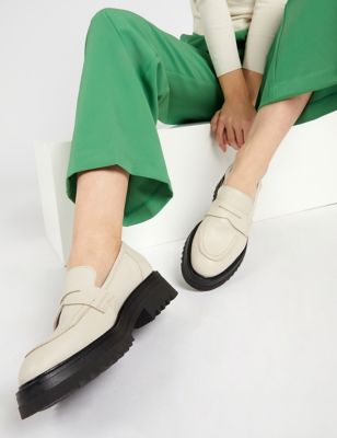 Jones Bootmaker Womens Leather Flat Loafers - 7 - Cream, Cream