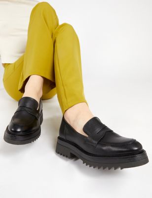 Jones Bootmaker Women's Leather Flat Loafers - 7 - Black, Black,Cream