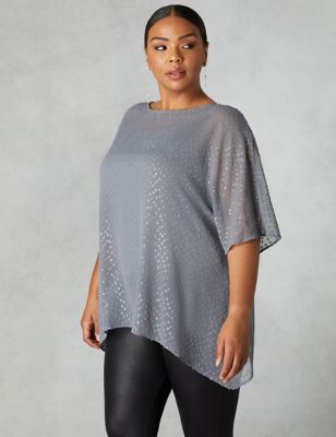 Live Unlimited London Womens Embellished Round Neck Relaxed Blouse - 18 - Grey, Grey