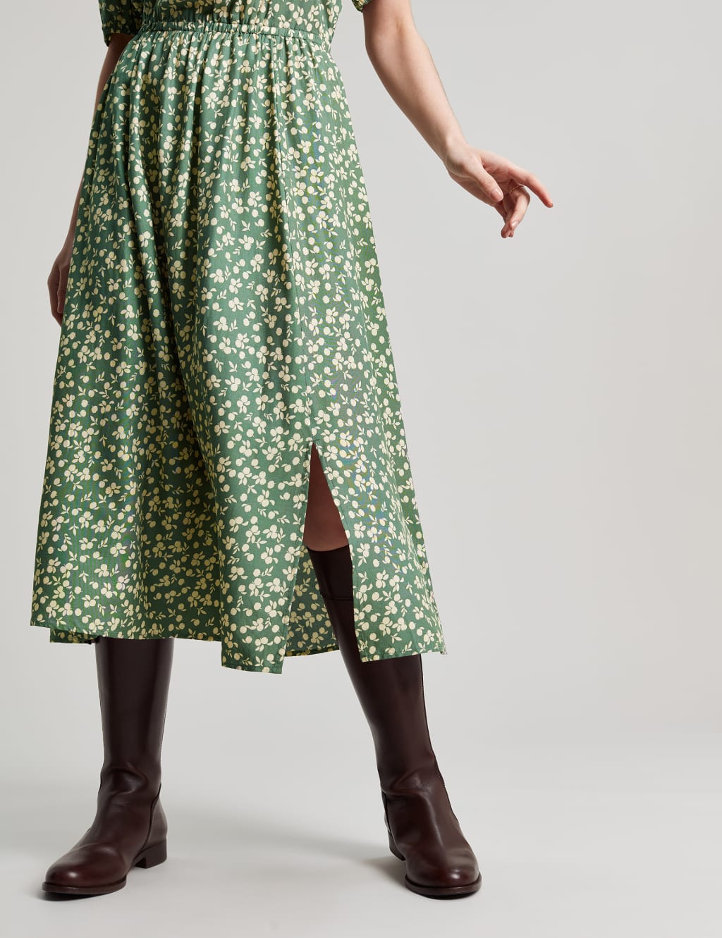 Printed Button Front Midi Waisted Dress image 3