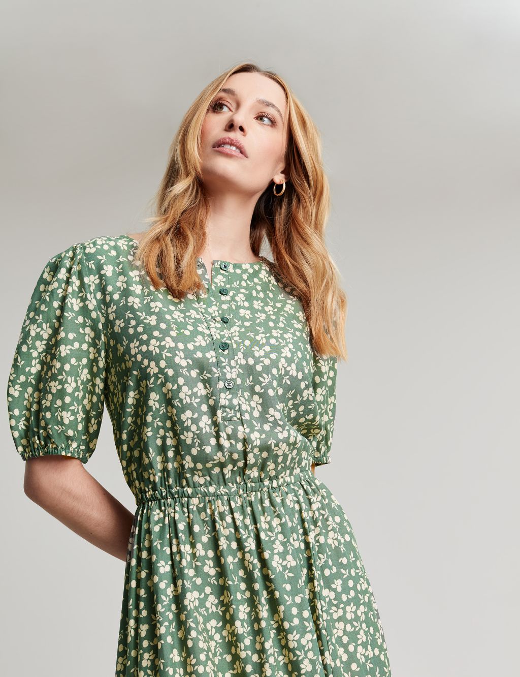Printed Button Front Midi Waisted Dress image 4