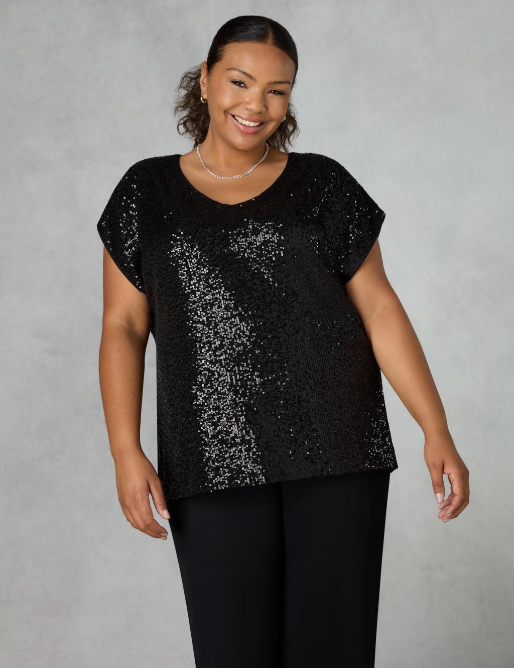 Sequin V-Neck Relaxed T-Shirt image 1