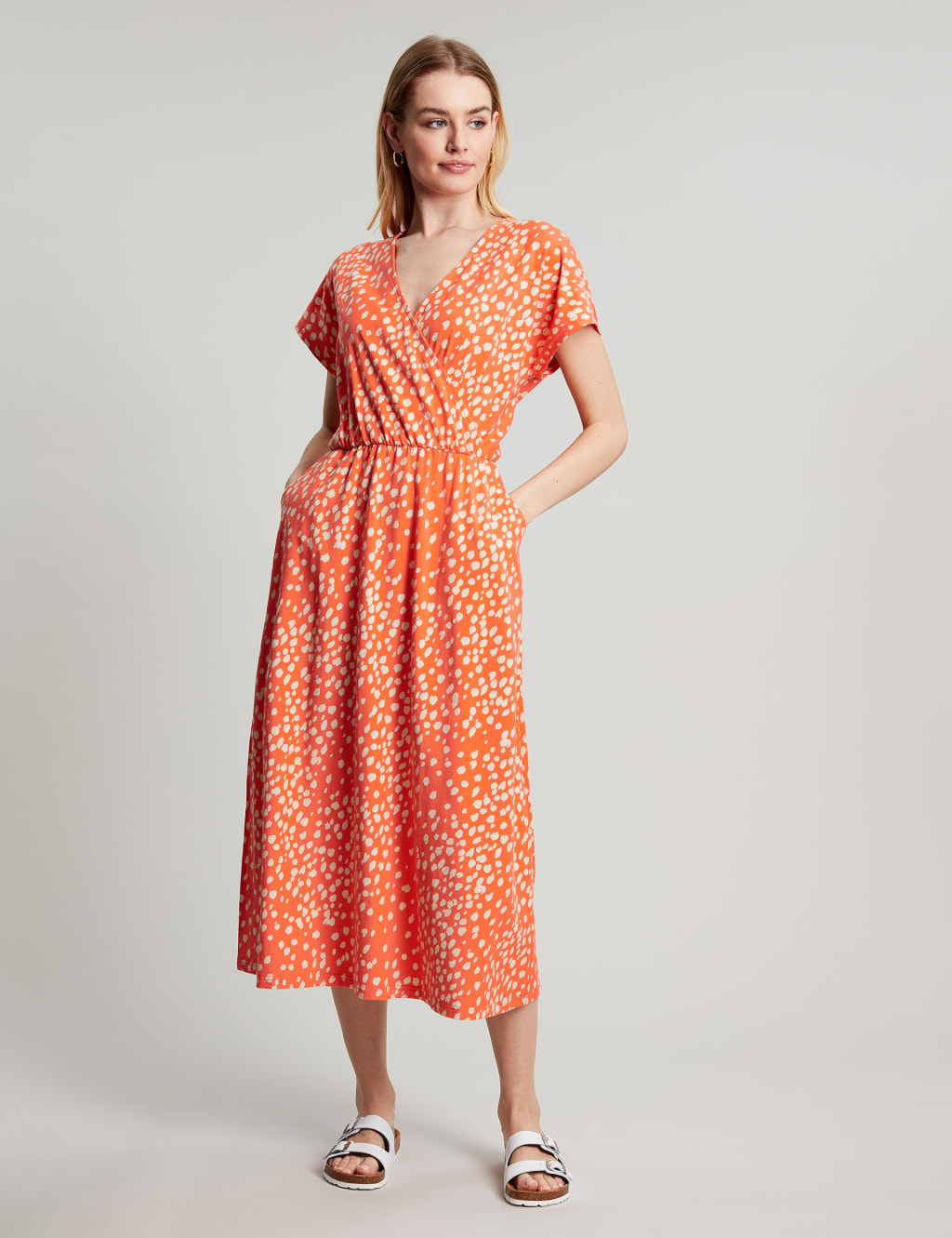 Cotton Rich Printed V-Neck Midi Dress image 1
