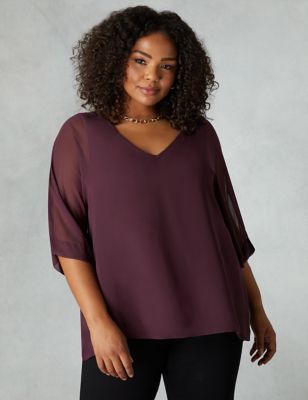Live Unlimited London Womens V-Neck Relaxed Top - 20 - Purple, Purple