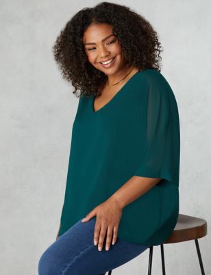 Live Unlimited London Womens V-Neck Relaxed Top - 14 - Green, Green