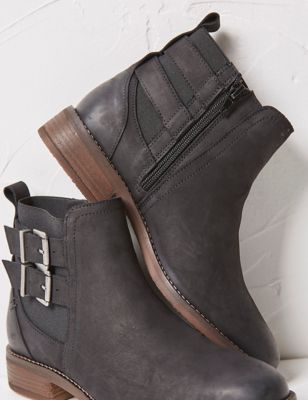 M&S Fatface Womens Leather Buckle Block Heel Ankle Boots