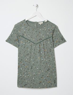 M&S Fatface Womens Cotton Rich Ditsy Floral Short Sleeve Top