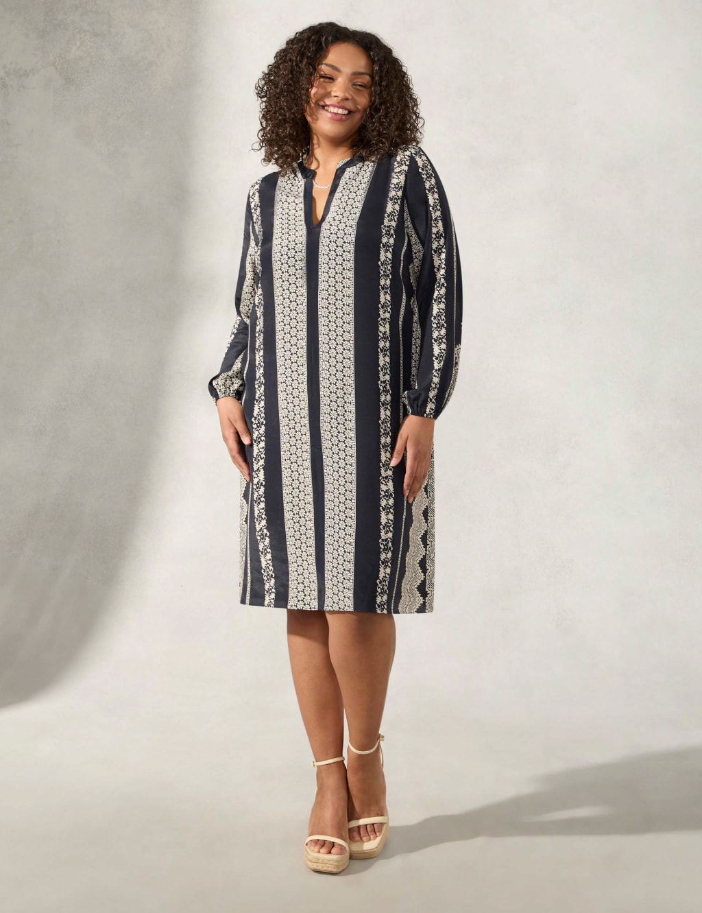 Striped V-Neck Knee Length Shift Dress image 6