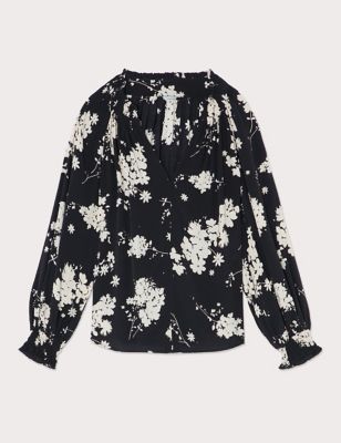 M&S Jigsaw Womens Floral V-Neck Smocked Long Sleeve Blouse