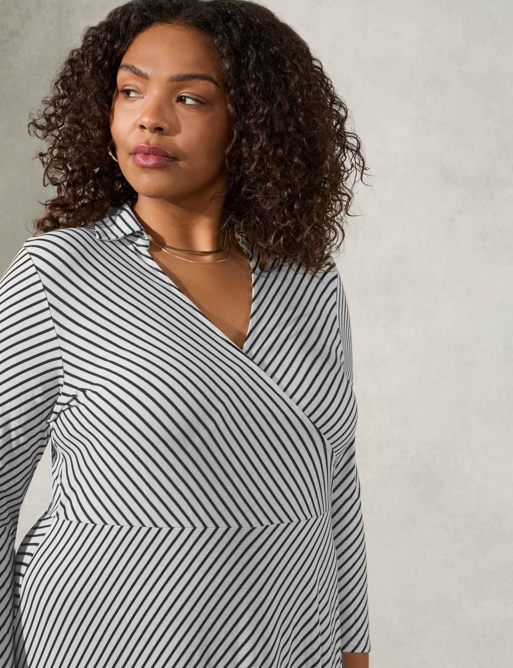 Jersey Striped V-Neck Midi Wrap Dress image 5