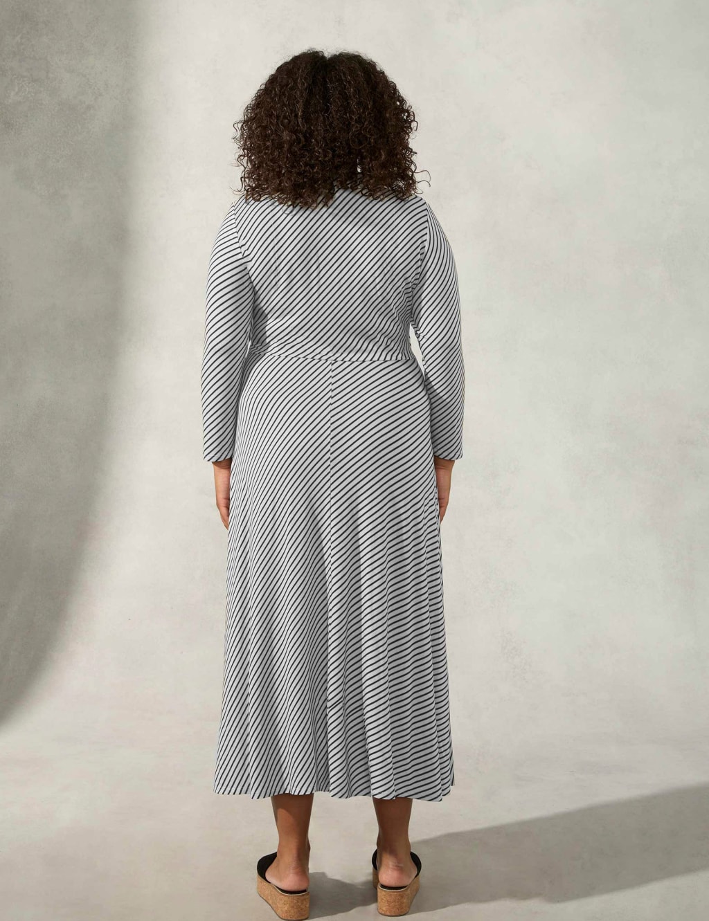 Jersey Striped V-Neck Midi Wrap Dress image 6