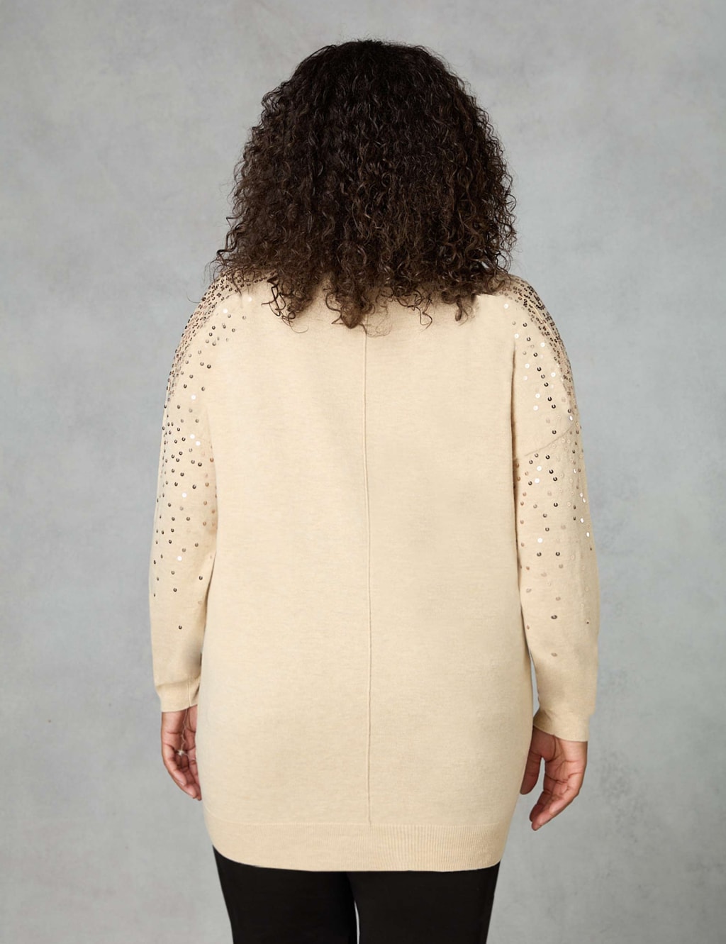 Cotton Blend Sequin V-Neck Relaxed Jumper image 4