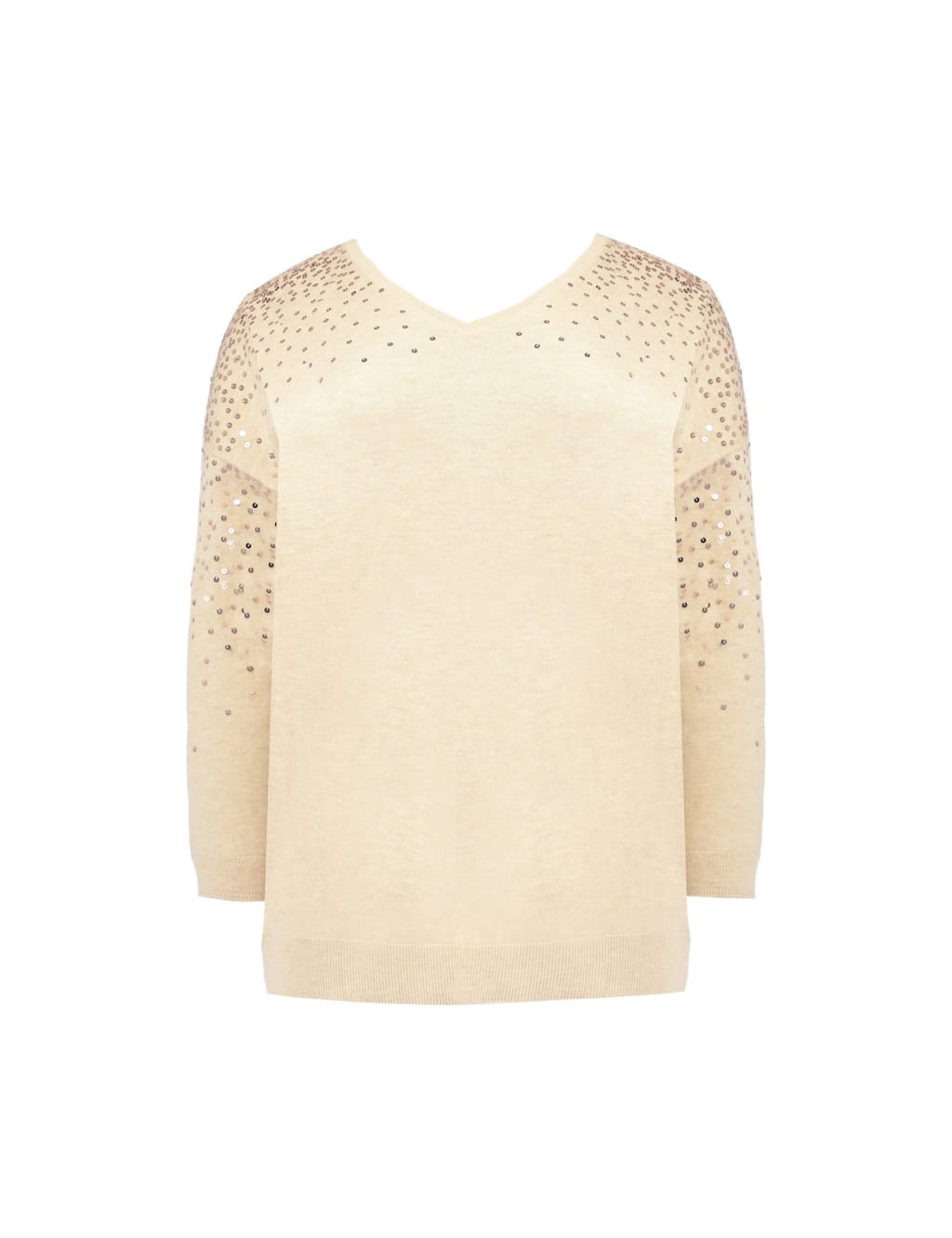 Cotton Blend Sequin V-Neck Relaxed Jumper image 2