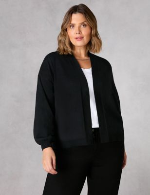 Live Unlimited London Womens Cotton Blend Edge to Edge Relaxed Cardigan - 26-28 - Black, Black