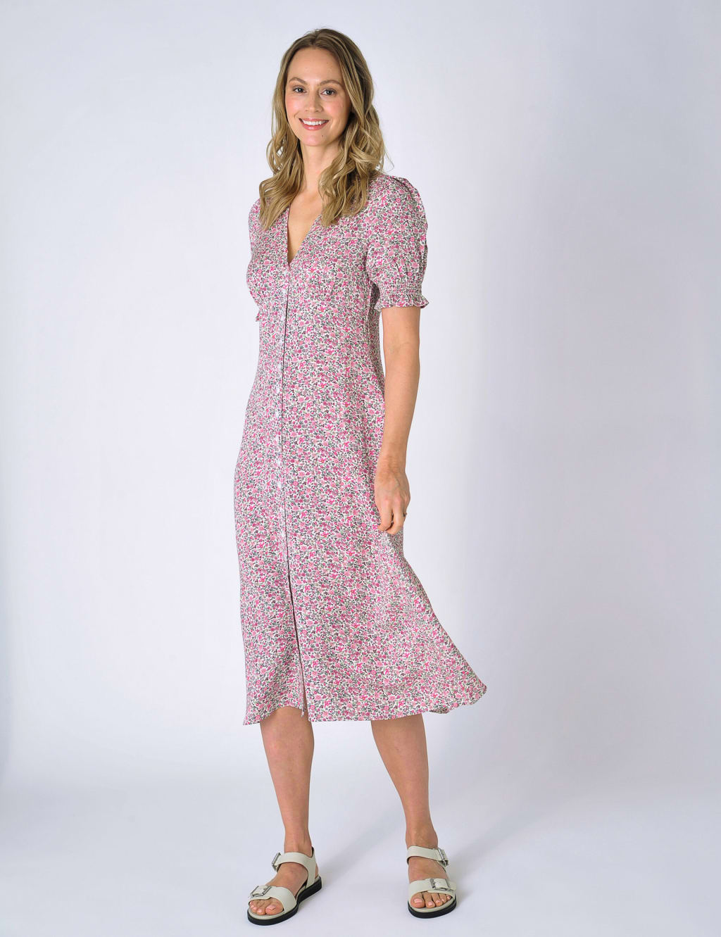 Ditsy Floral V-Neck Midi Tea Dress image 1