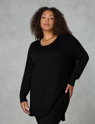 Live Unlimited London Womens Cotton Blend Scoop Neck Relaxed Tunic - 16 - Black, Black