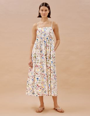 Albaray Women's Pure Cotton Floral Midaxi Slip Dress - 10 - Cream Mix, Cream Mix