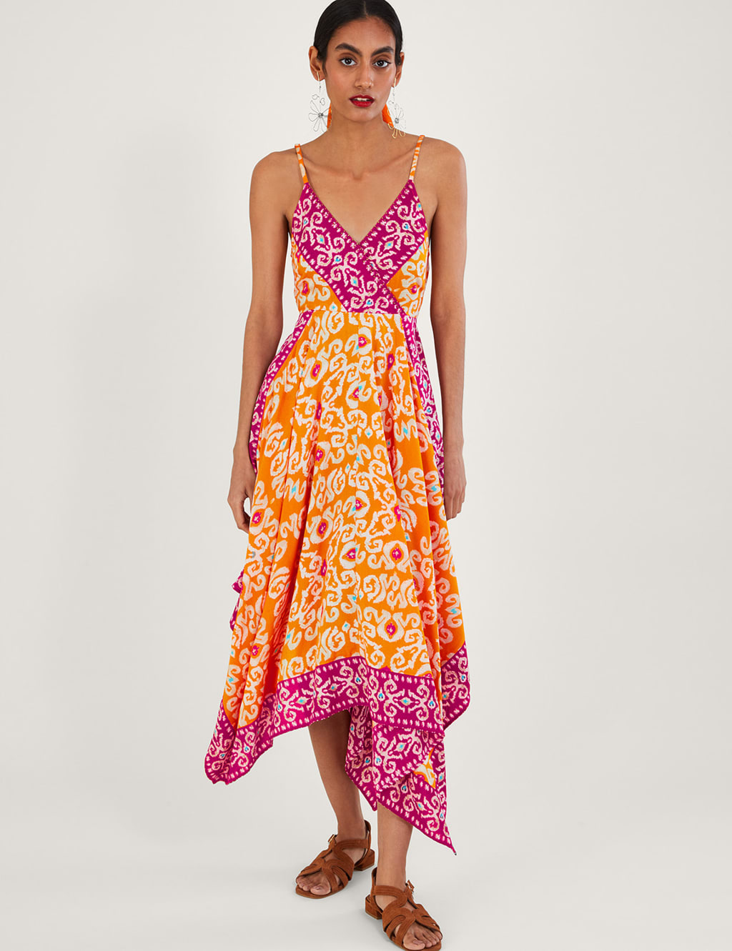 Printed V-Neck Strappy Midi Swing Dress image 1