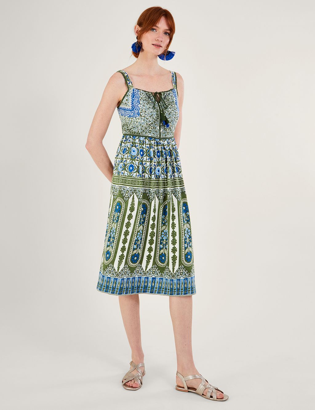 Pure Cotton Printed Midi Swing Dress image 1