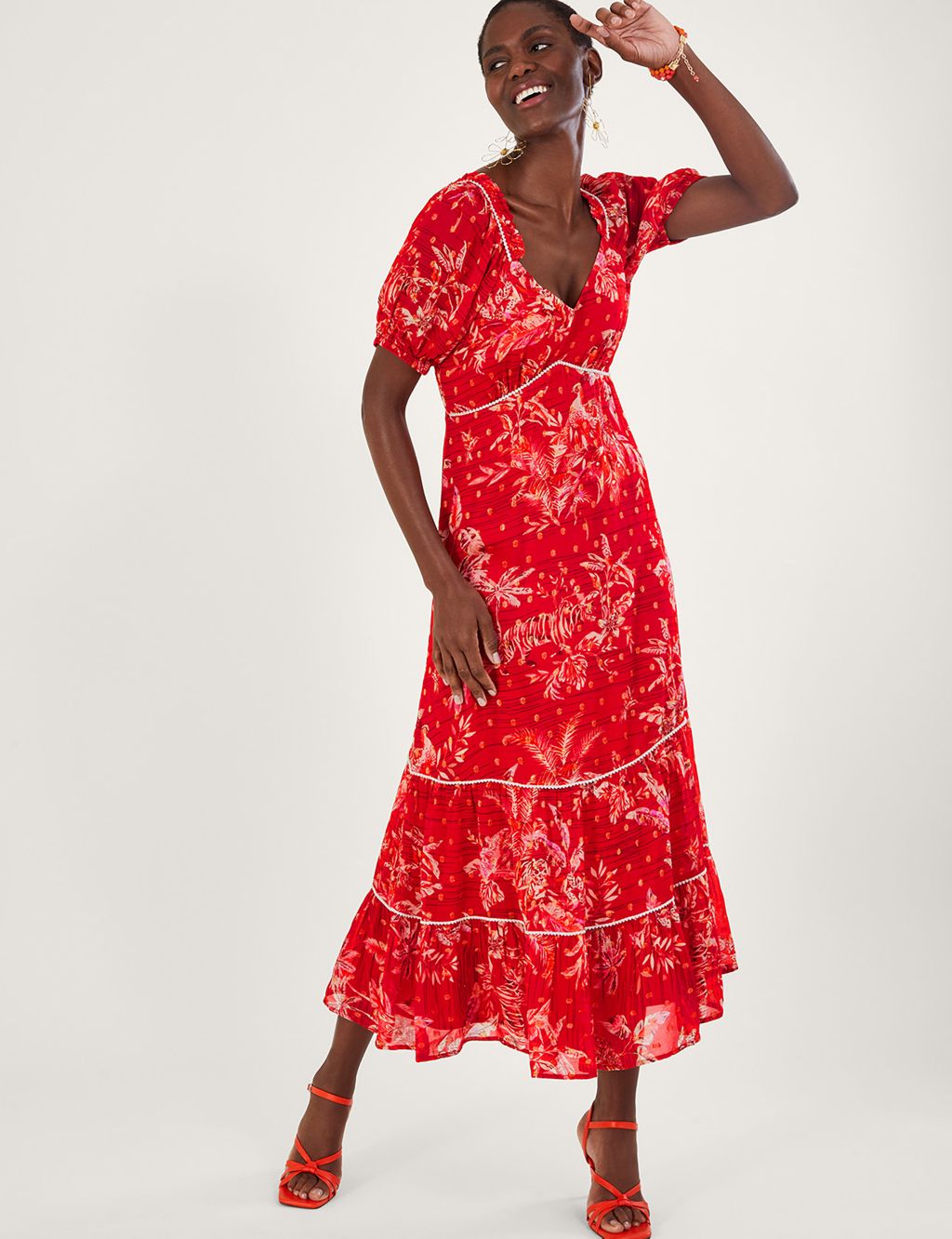Printed V-Neck Maxi Tiered Dress image 1