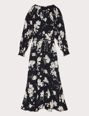 M&S Jigsaw Womens Floral V-Neck Tie Midaxi Tea Dress