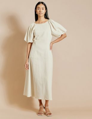 Albaray Womens Cotton Rich Puff Sleeve Midaxi Smock Dress - 8 - Stone, Stone
