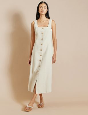 Albaray Womens Cotton Rich Square Neck Midi Shift Dress - 8 - Stone, Stone