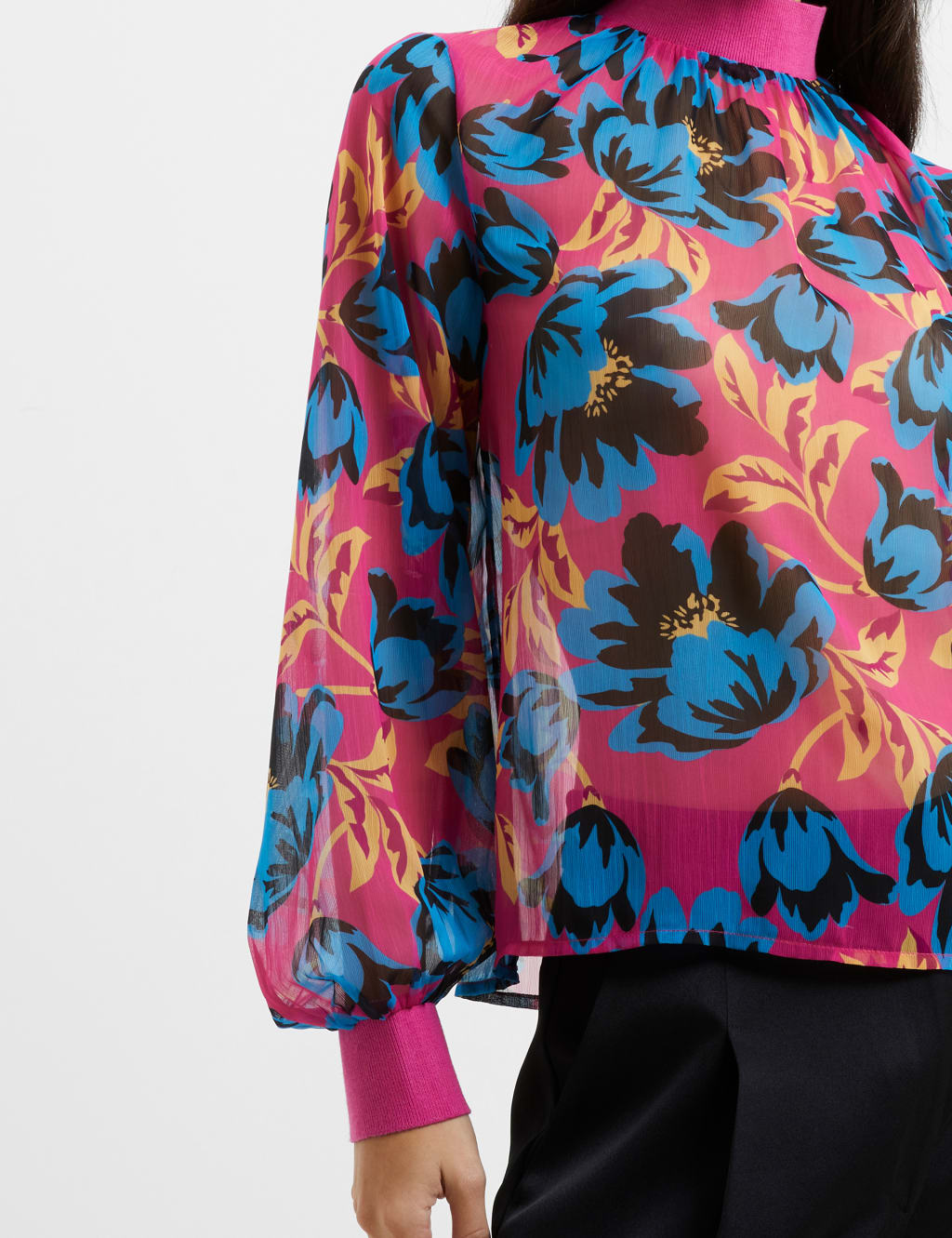 Floral High Neck Blouson Sleeve Blouse image 3