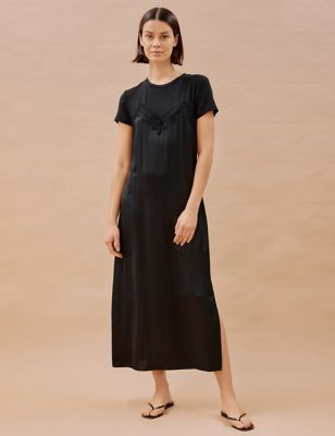 Albaray Women's Satin Jersey Midaxi T-Shirt Dress - 10 - Black, Black