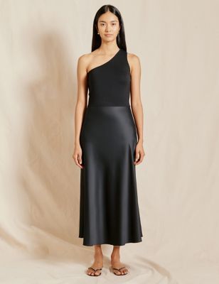 Albaray Womens One Shoulder Midaxi Waisted Dress - 10 - Black, Black