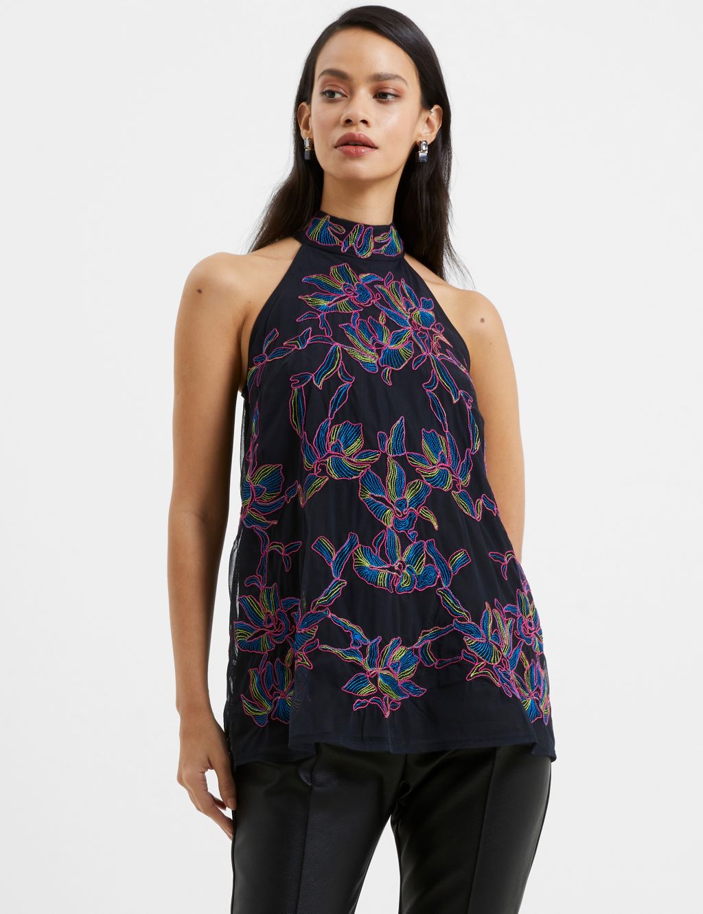 Embroidered Halter Neck Relaxed Blouse image 3