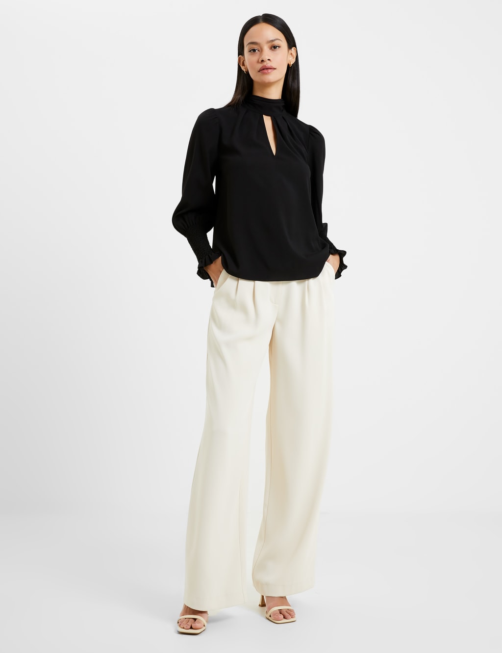 Crepe High Neck Blouson Sleeve Blouse image 1