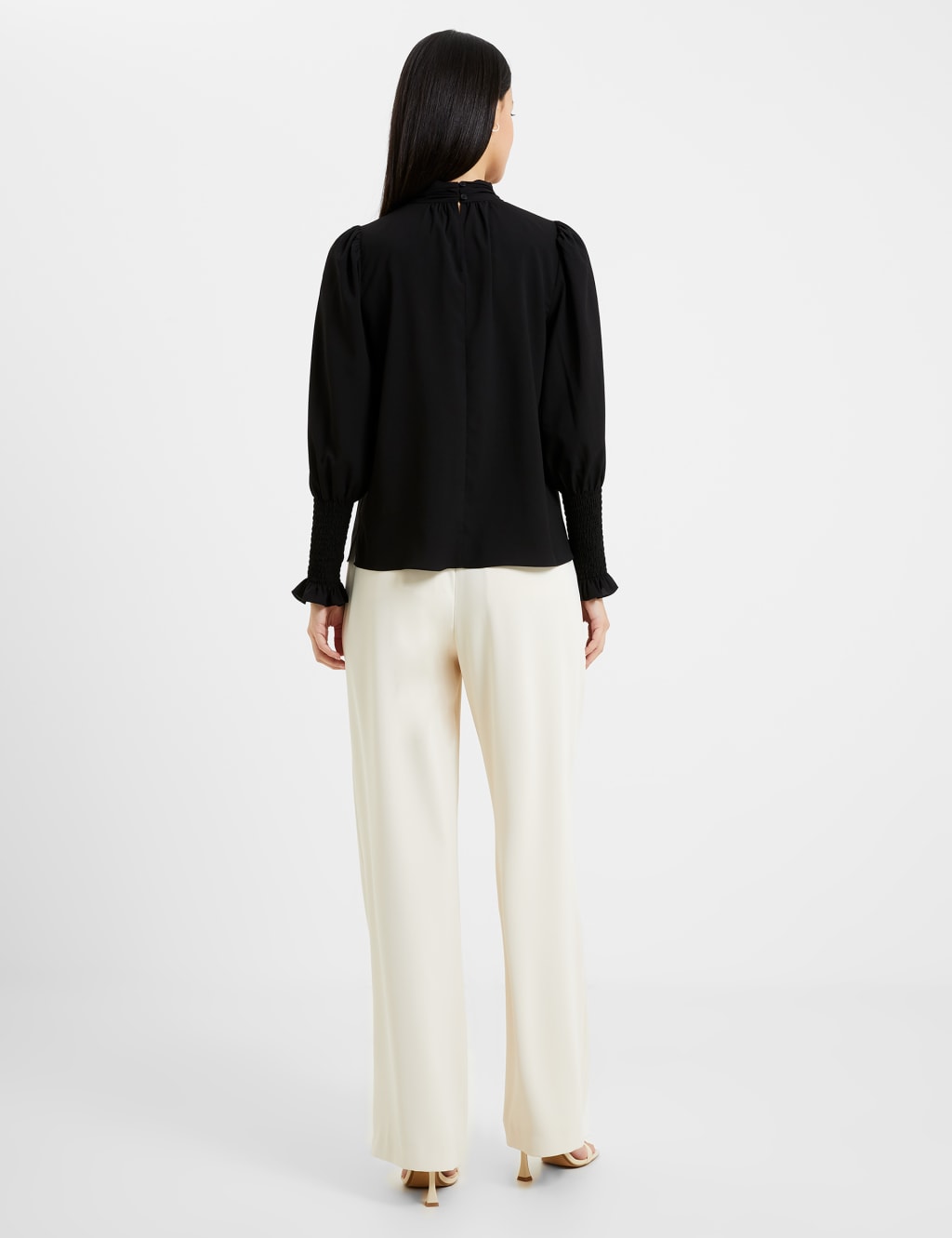 Crepe High Neck Blouson Sleeve Blouse image 4