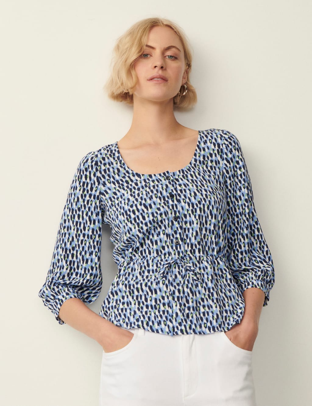 Printed Tie Front Top image 2