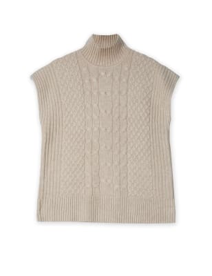 cable knit sleeveless turtleneck