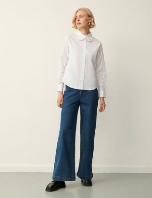 Finery London Women's Cotton Rich Collared Frill Detail Shirt - 18 - White, White