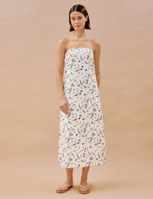 Albaray Womens Pure Cotton Floral Midaxi Waisted Dress - 8 - White Mix, White Mix