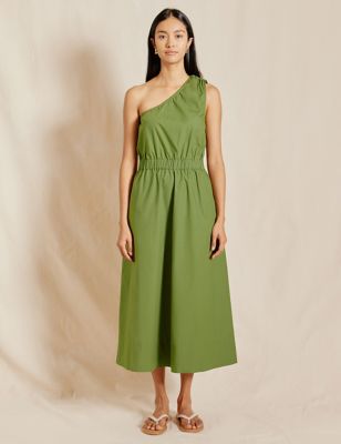 Albaray Women's Pure Cotton Midaxi Waisted Dress - 8 - Green, Green