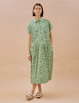 Albaray Women's Pure Cotton Floral Midaxi Shirt Dress - 10 - Green Mix, Green Mix