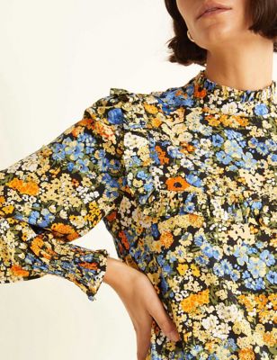 M&S Albaray Womens Floral High Neck Mini Tea Dress
