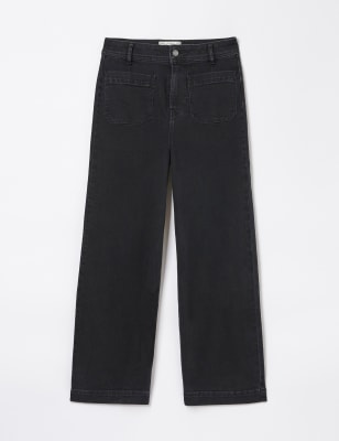 Mid Rise Wide Leg Turn Up Jeans, Albaray