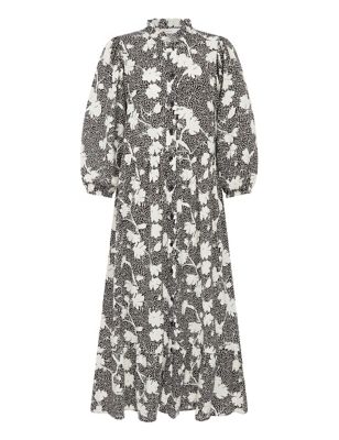 M&S Finery London Womens Floral High Neck Midi Tea Dress