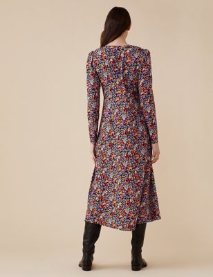 M&S Finery London Womens Floral V-Neck Midi Tea Dress