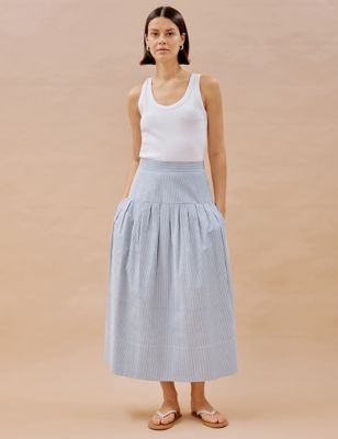 Albaray Women's Cotton Rich Striped Midaxi Skirt - 10 - Blue Mix, Blue Mix