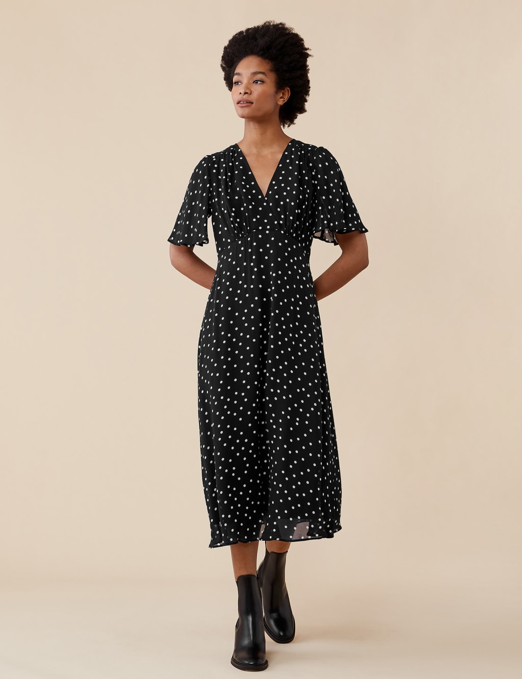 Polka Dot V-Neck Midi Wrap Dress image 1
