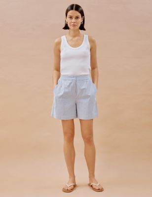 Albaray Women's Cotton Rich Striped Shorts - 10 - Blue Mix, Blue Mix