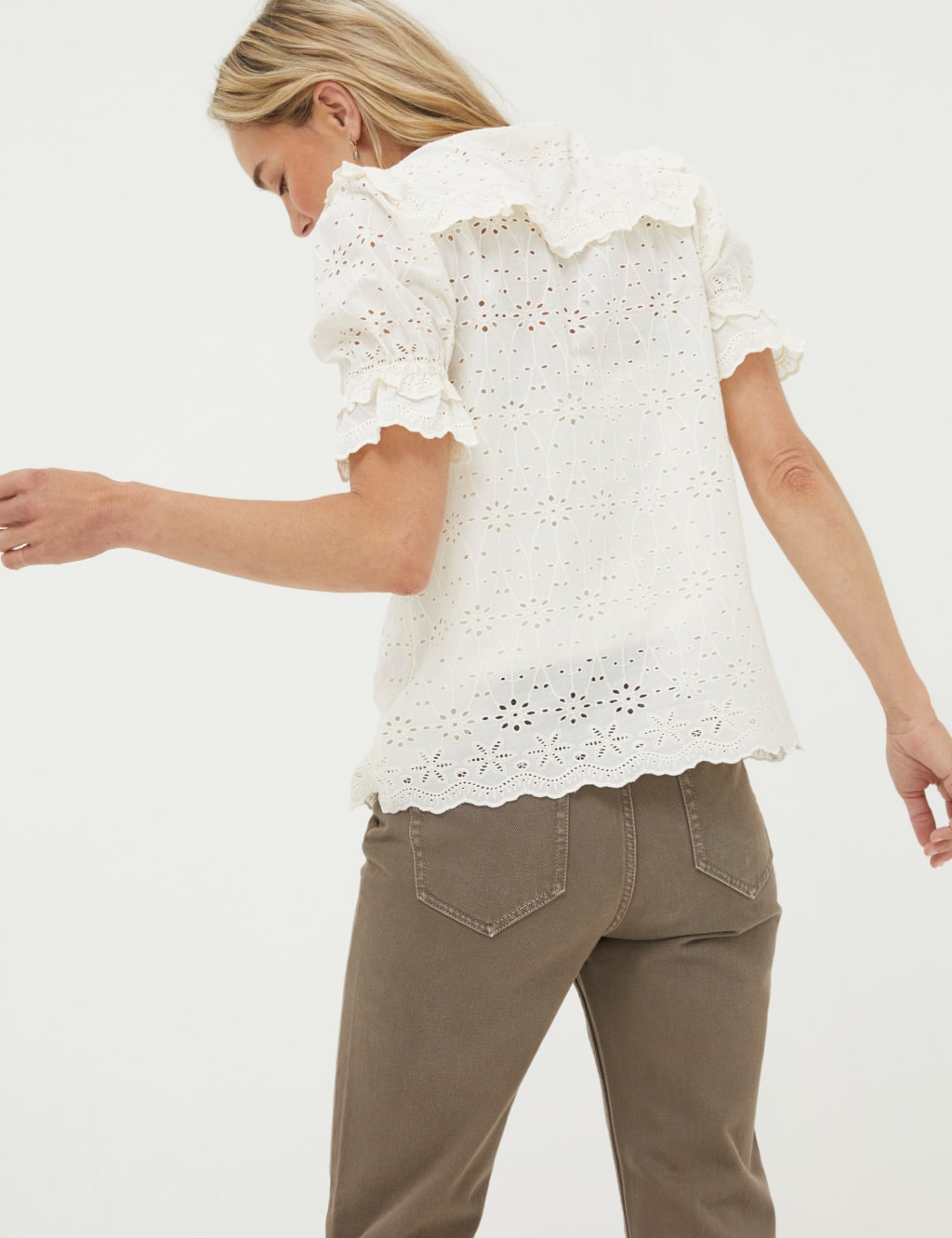 Pure Cotton Broderie Collared Blouse image 3