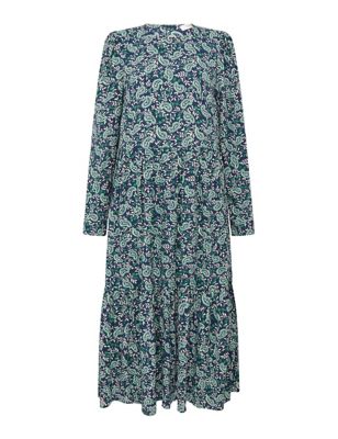 M&S Finery London Womens Paisley Round Neck Midi Tiered Dress